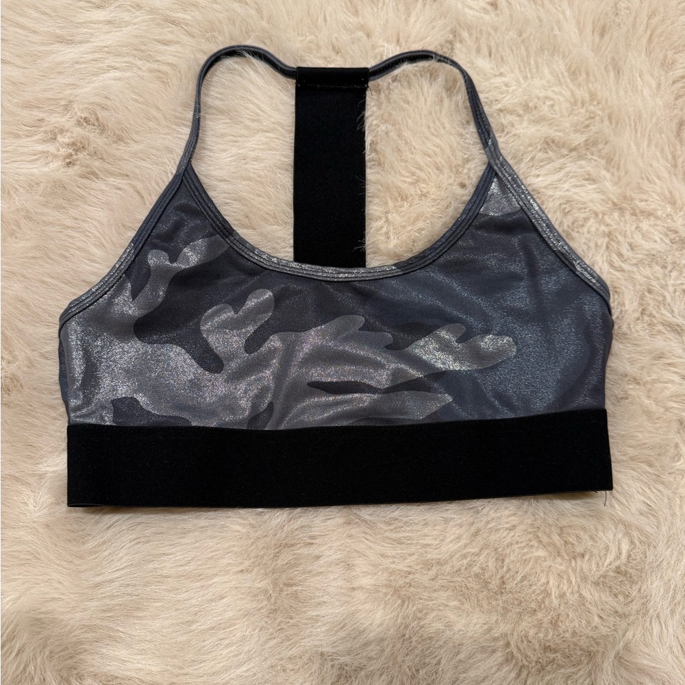 Noli Black Gray Shimmer Camo Sports Bra Size M Medium Support